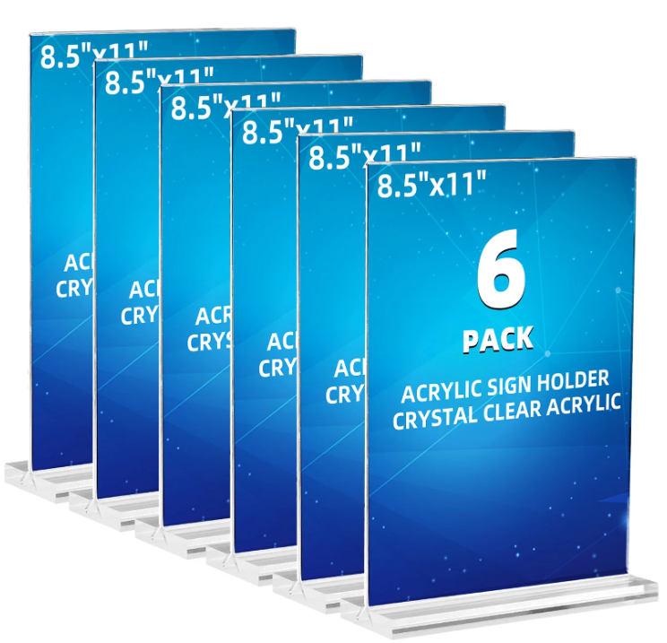 Fabulas Acrylic Sign Holder 8.5 x 11, Clear Plastic Sign Holders for Tabletop Menu Display Stand Vertical T Shape 6 Pack
