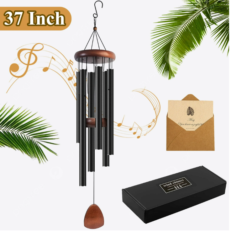 Remiawy 37inch Wind Chimes for Outside, Large Sympathy Wind Chimes with 6 Aluminum Tubes Memorial Gifts for Mom Soothing Melodic Tones Windchimes Outdoors Decor for Patio, Porch, Garden, Black